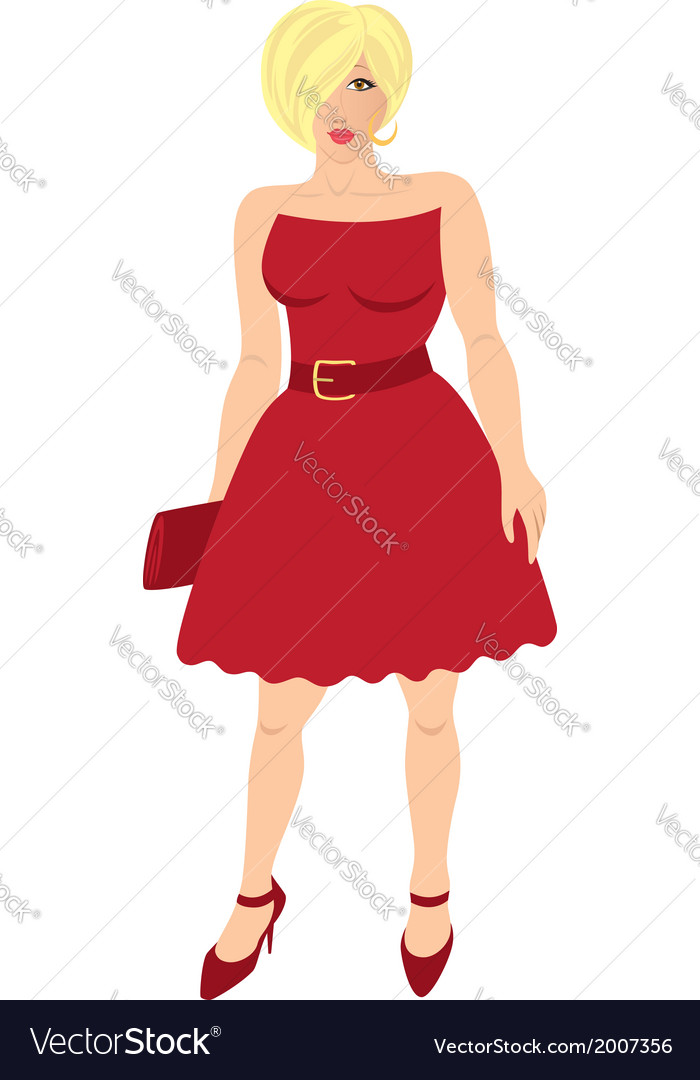 Figure shows a woman in red dress with purse Vector Image