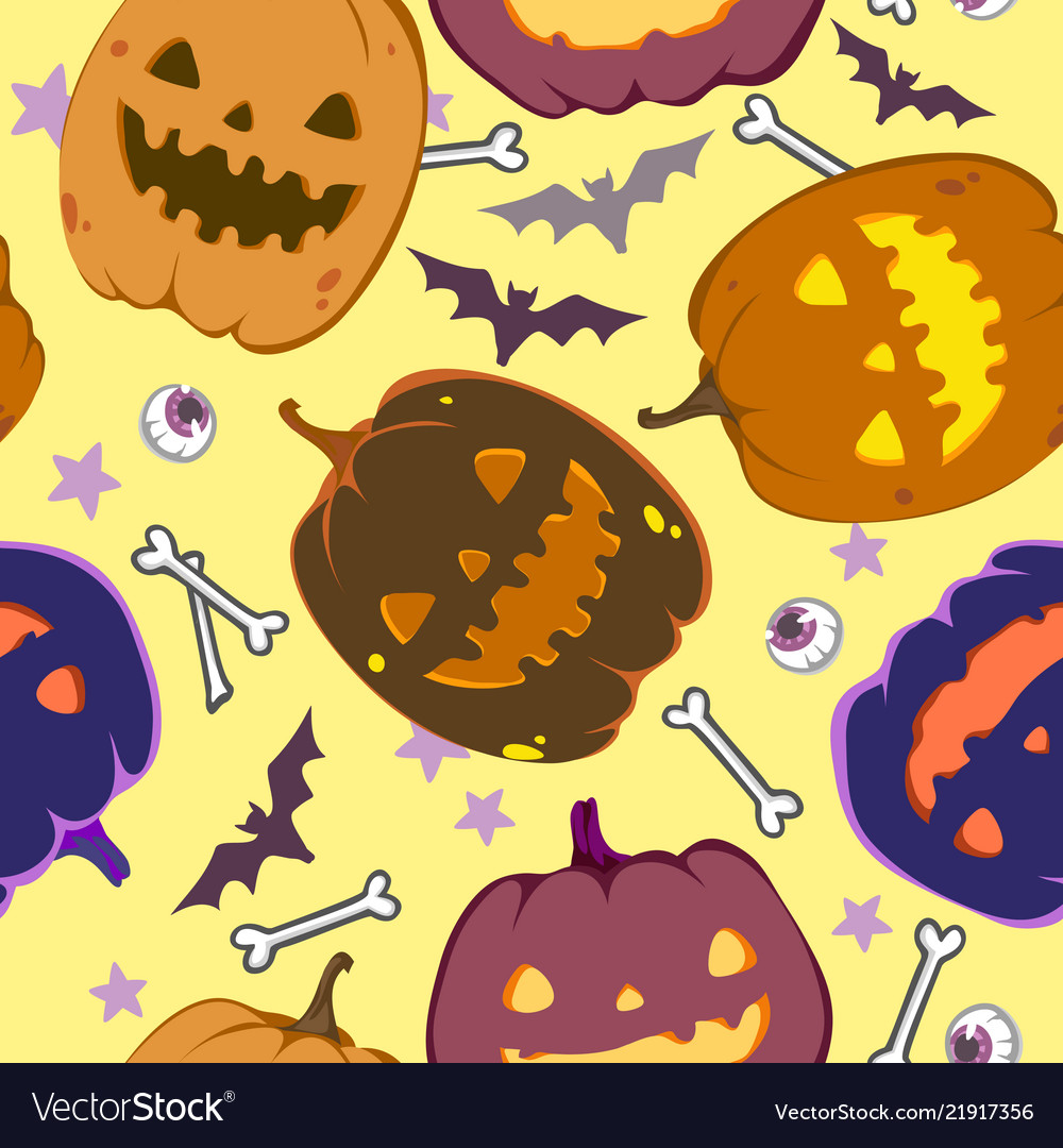 Funny pattern of laughing pumpkins halloween Vector Image