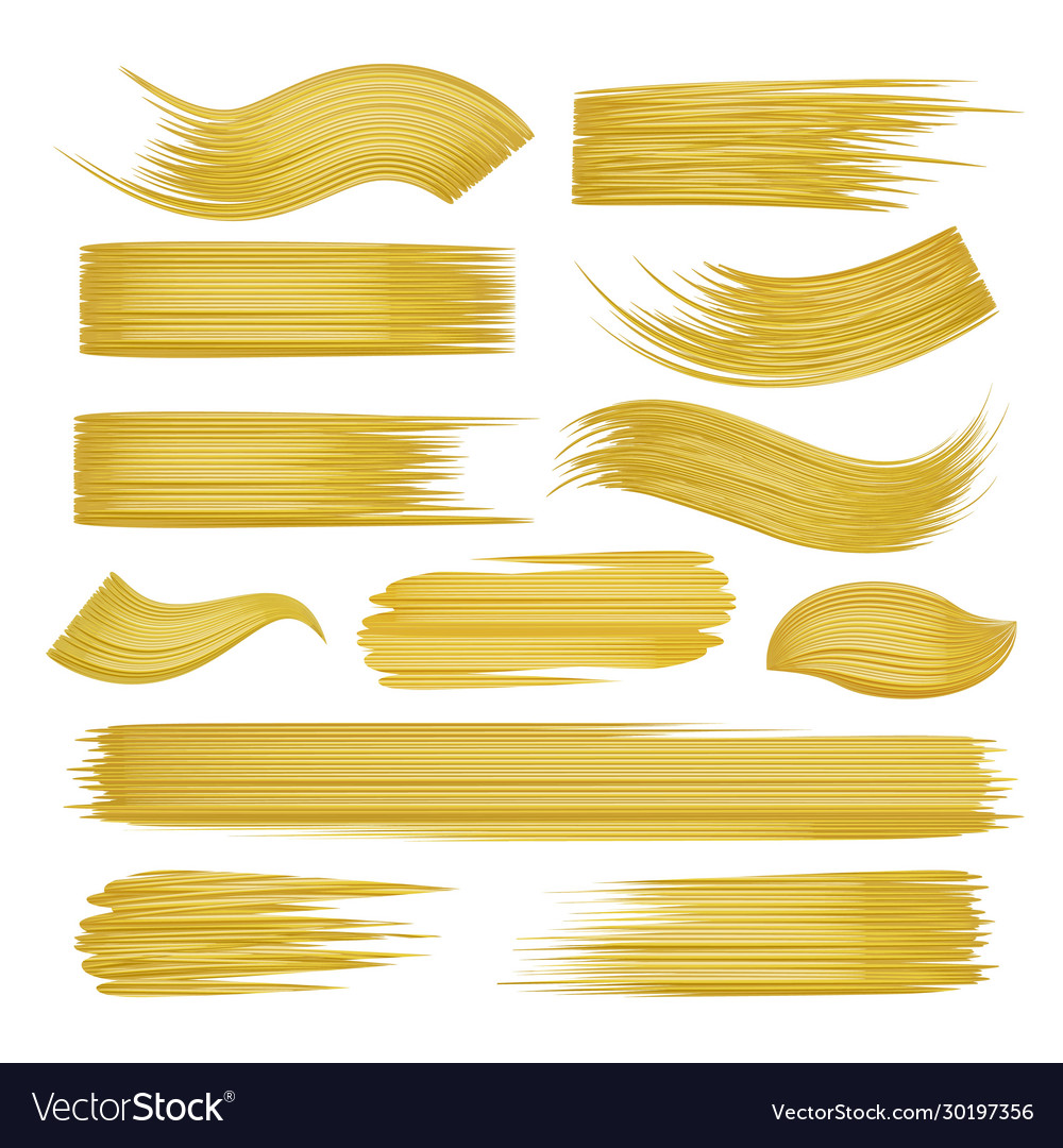Golden brushstrokes set on white vector image Golden brushstrokes set on white