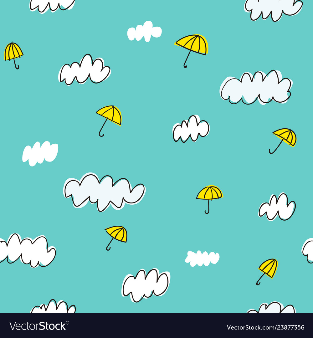 Hand drawn clouds and umbrellas seamless pattern vector image Hand drawn clouds and umbrellas seamless pattern