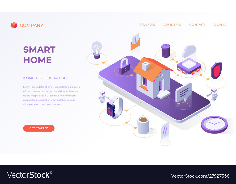 Landing page for smart home Royalty Free Vector Image