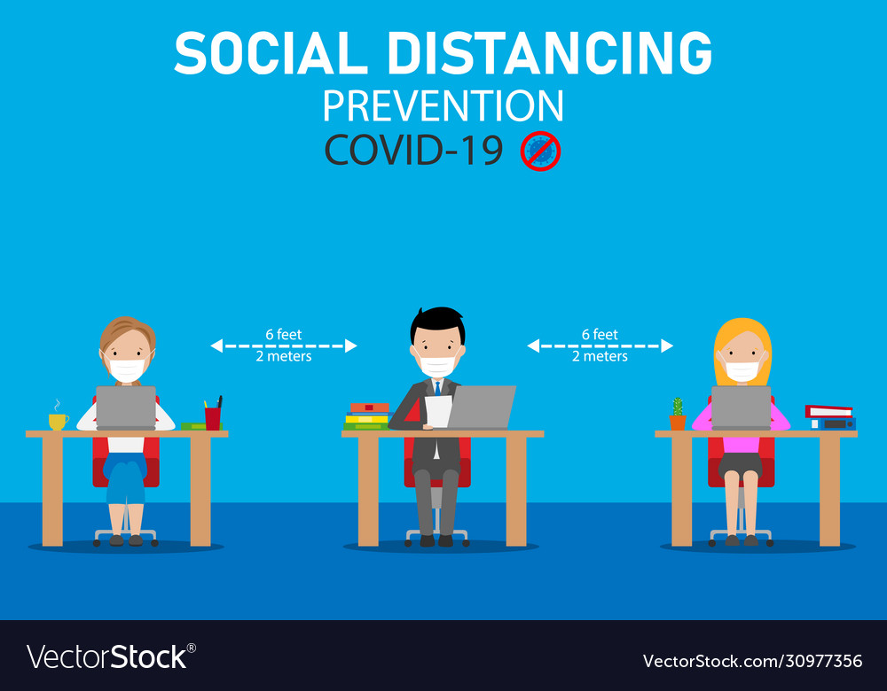 Office with social distance between workers