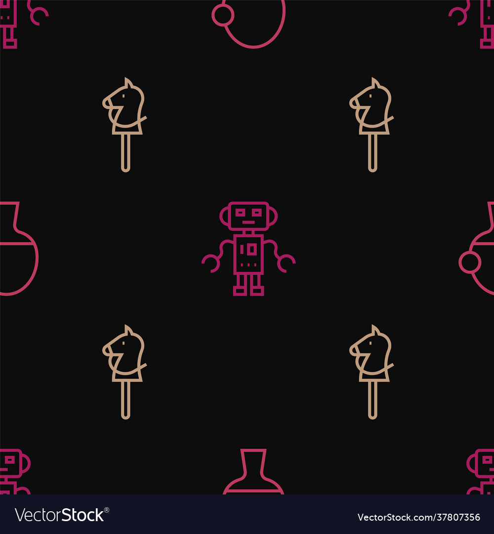 Set line racket and ball toy horse robot vector image Set line racket and ball toy horse robot