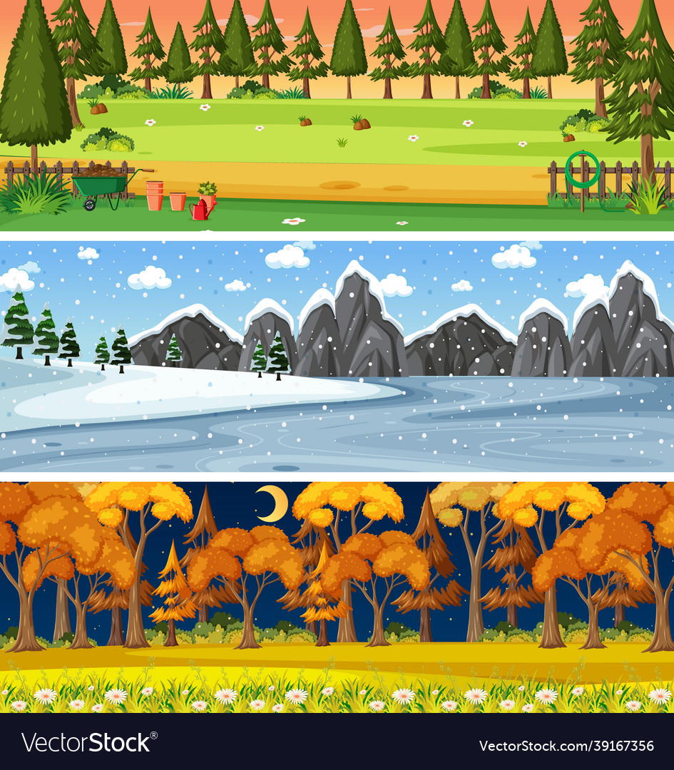 Set of different nature horizontal scenes