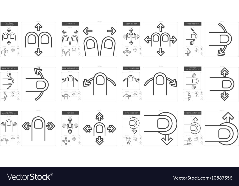 Touch gestures line icon set