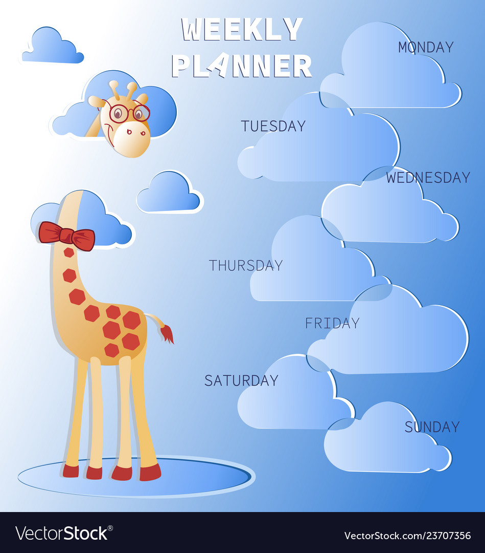 Weekly planner with giraffe in the clouds