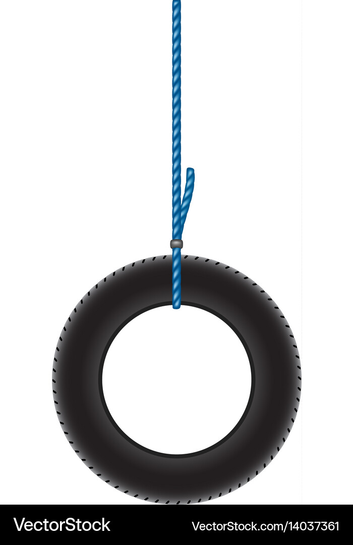 Car tire hanging on blue rope Royalty Free Vector Image