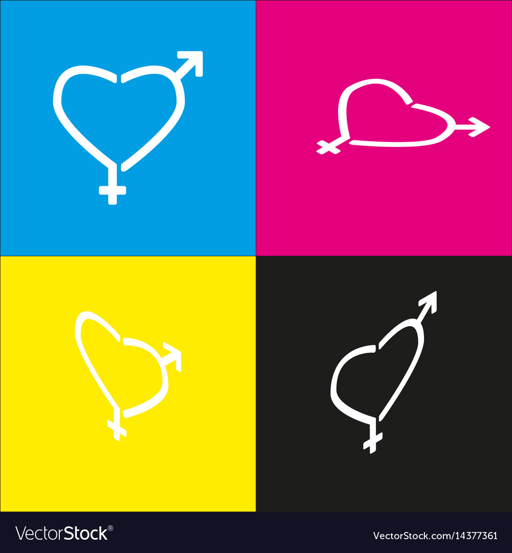 Gender signs in heart shape white icon