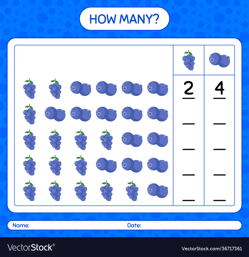 How many counting game with blueberry worksheet vector image How many counting game with blueberry worksheet