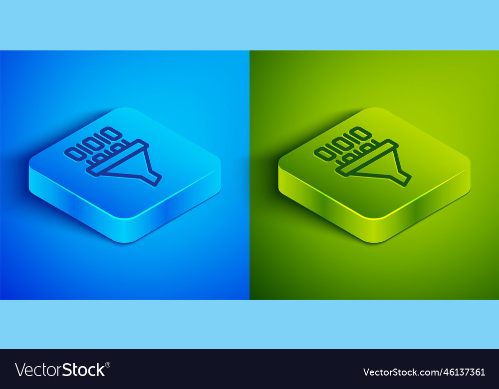 Isometric line binary code icon isolated on blue