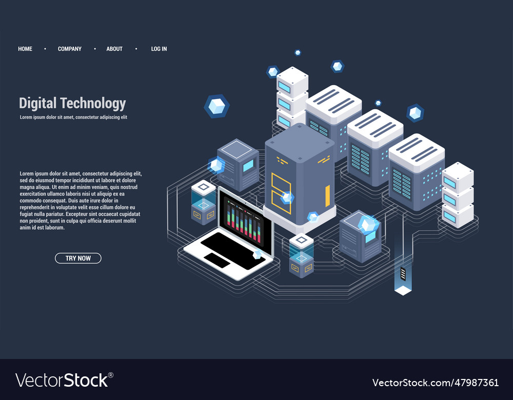 Isometric server room and big data processing