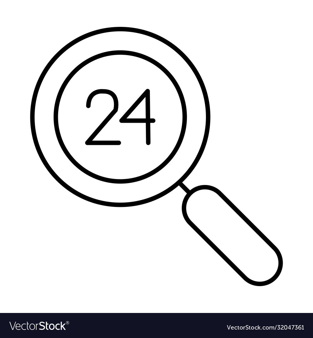 Vergrößerungsglas mit 24 Stunden Symbol Symbol-Linie