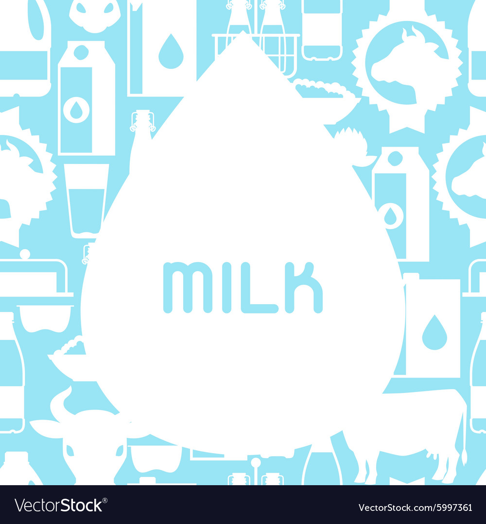 Milk background with dairy products and objects vector image Milk background with dairy products and objects