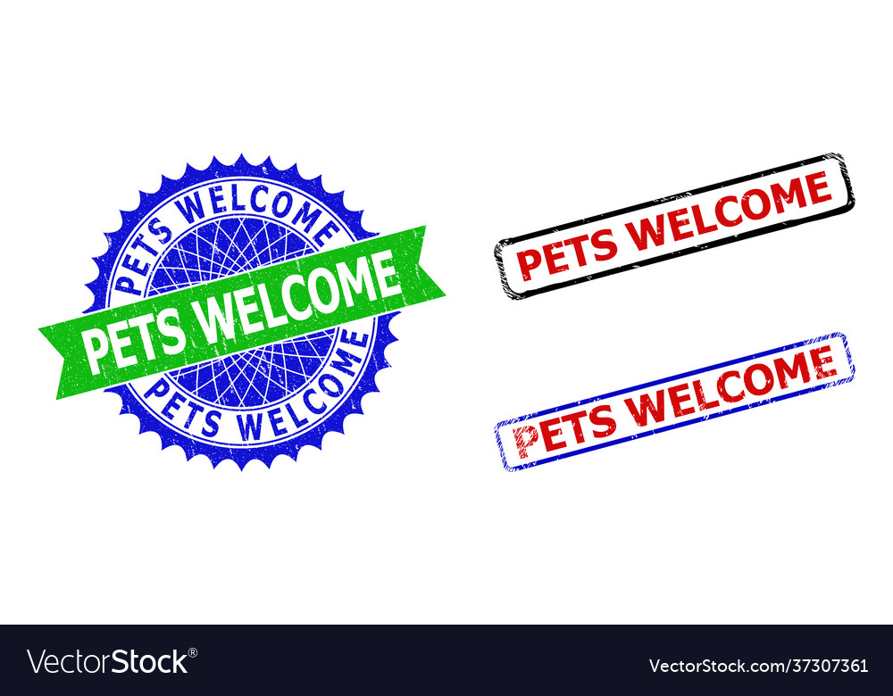 Pets welcome rosette and rectangle bicolor badges