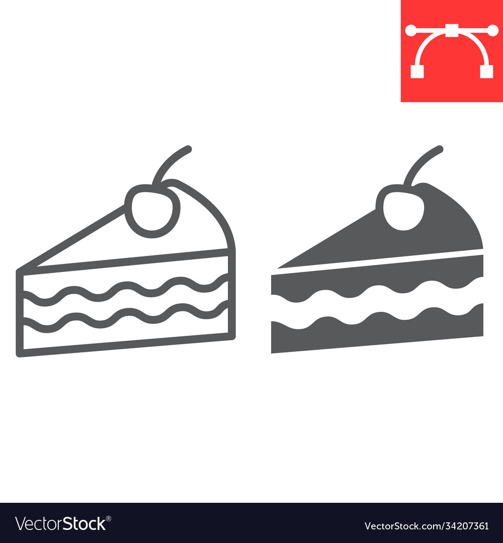 Piece cake line and glyph icon dessert