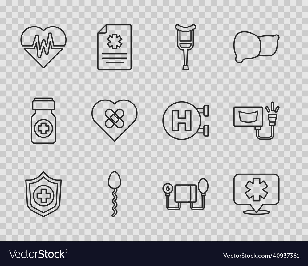 Set line life insurance in hand medical symbol