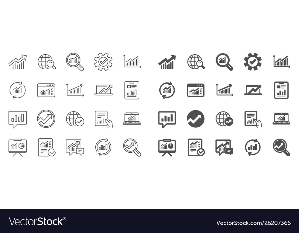 Analysis line icons charts reports and graphs Vector Image Analysis line icons charts reports and graphs