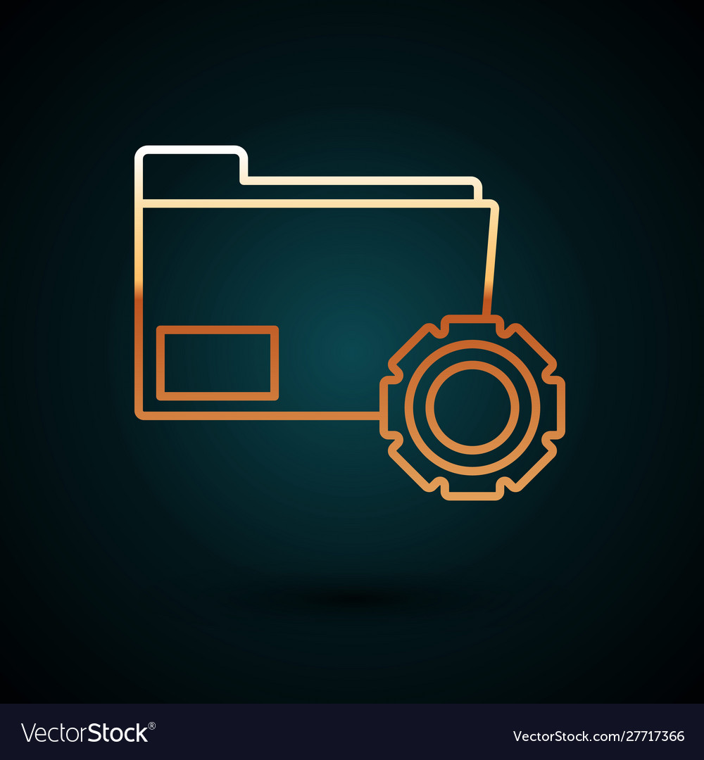 Gold line folder settings with gears icon isolated