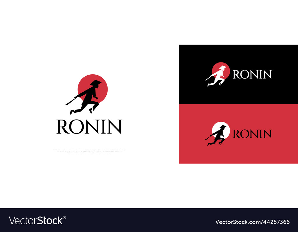 Japanese ronin silhouette logo with red moon