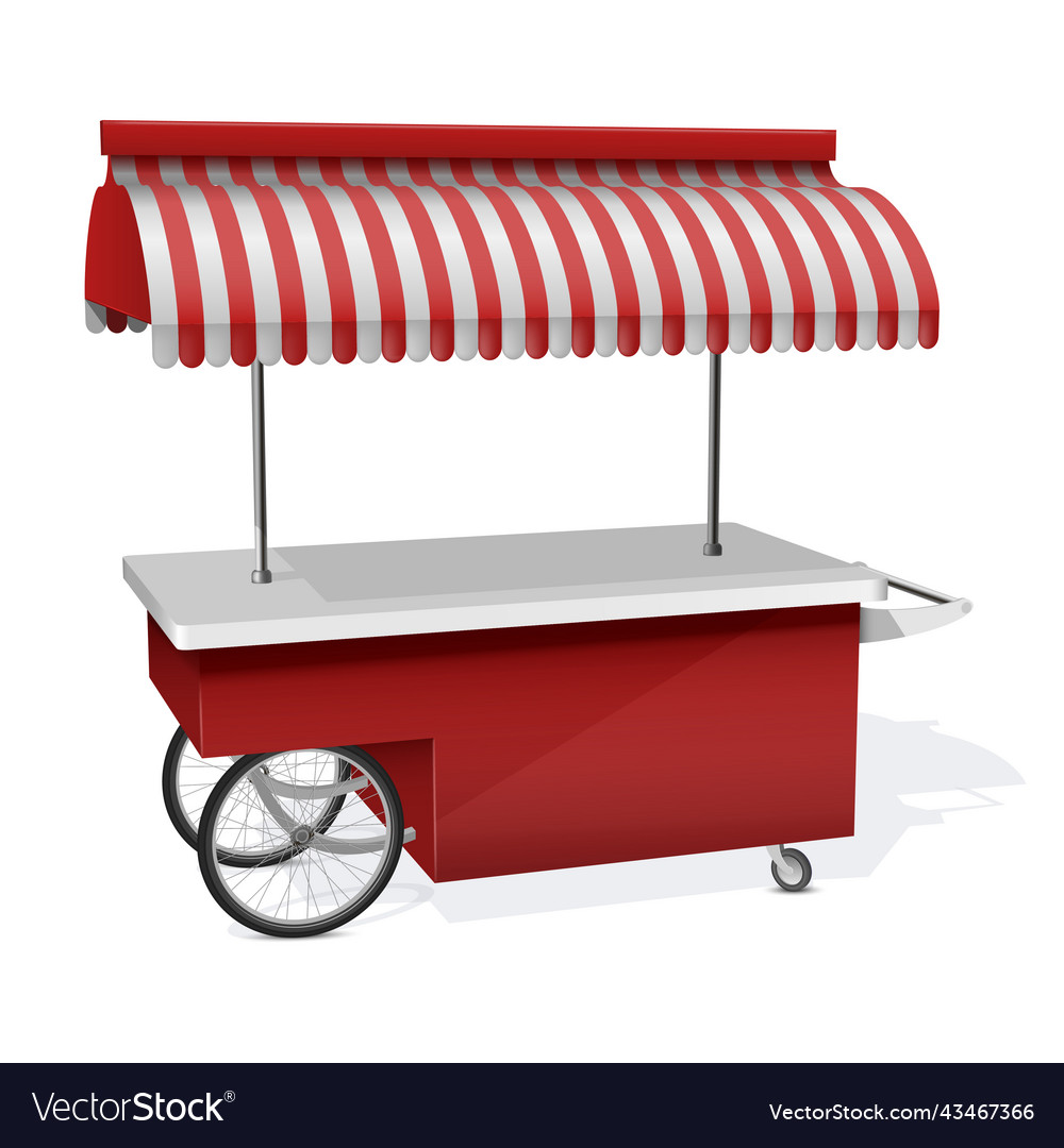 Outdoor food cart red white striped awning kiosk Vector Image