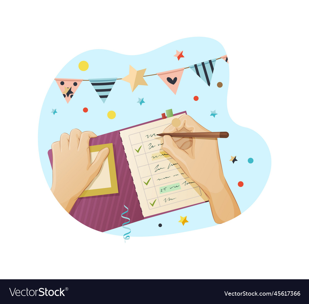 Person filling to do list tasks for day view from vector image Person filling to do list tasks for day view from