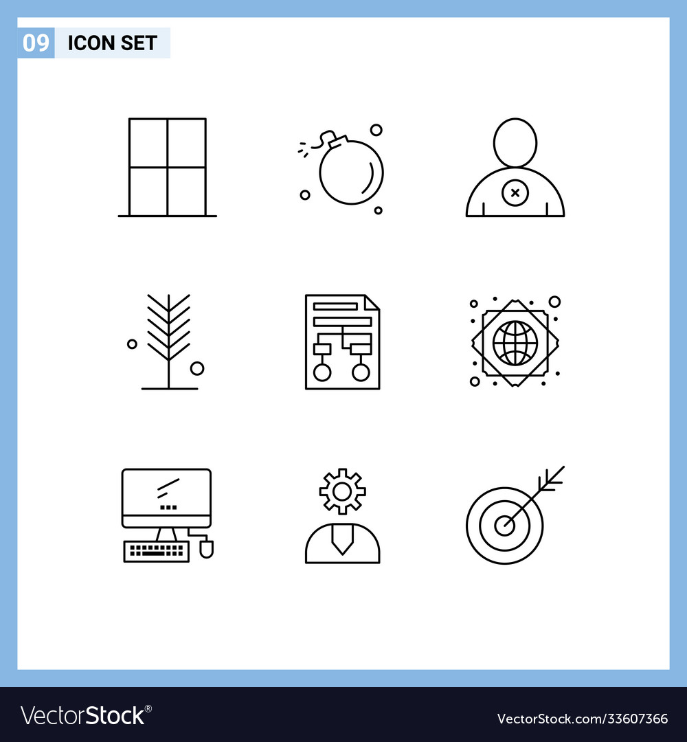 Set 9 outlines on grid for tree nature meteor