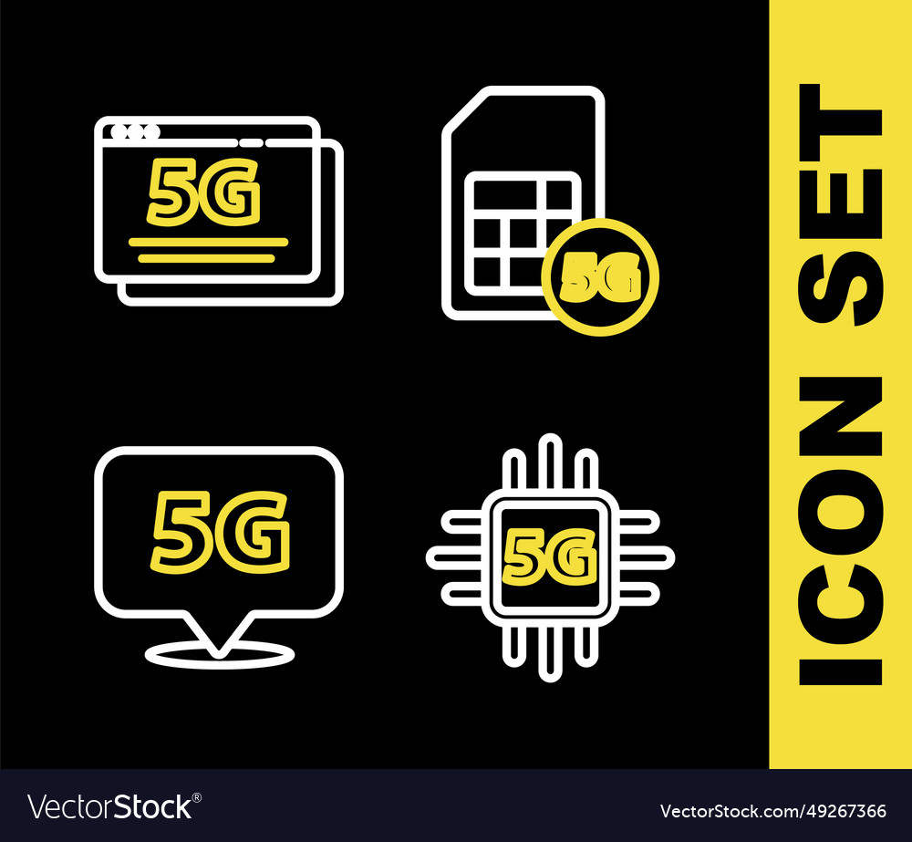 Set line 5g sim card processor location network vector image Set line 5g sim card processor location network