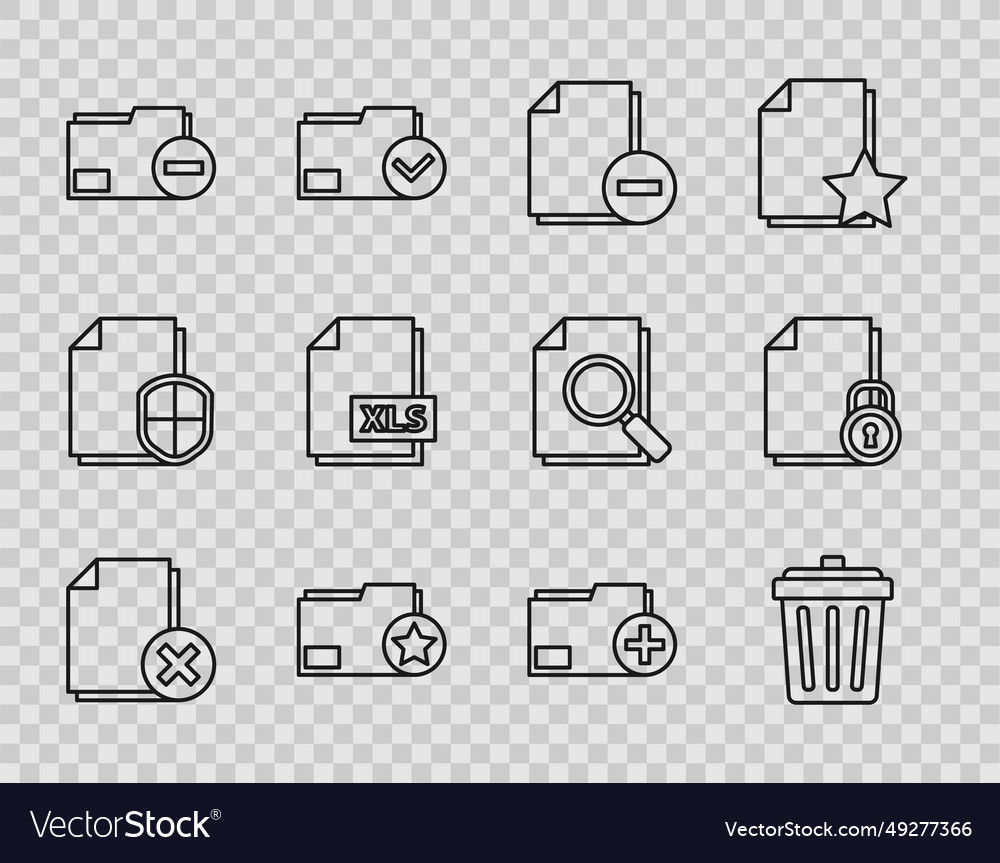 Set line delete file document trash can vector image Set line delete file document trash can