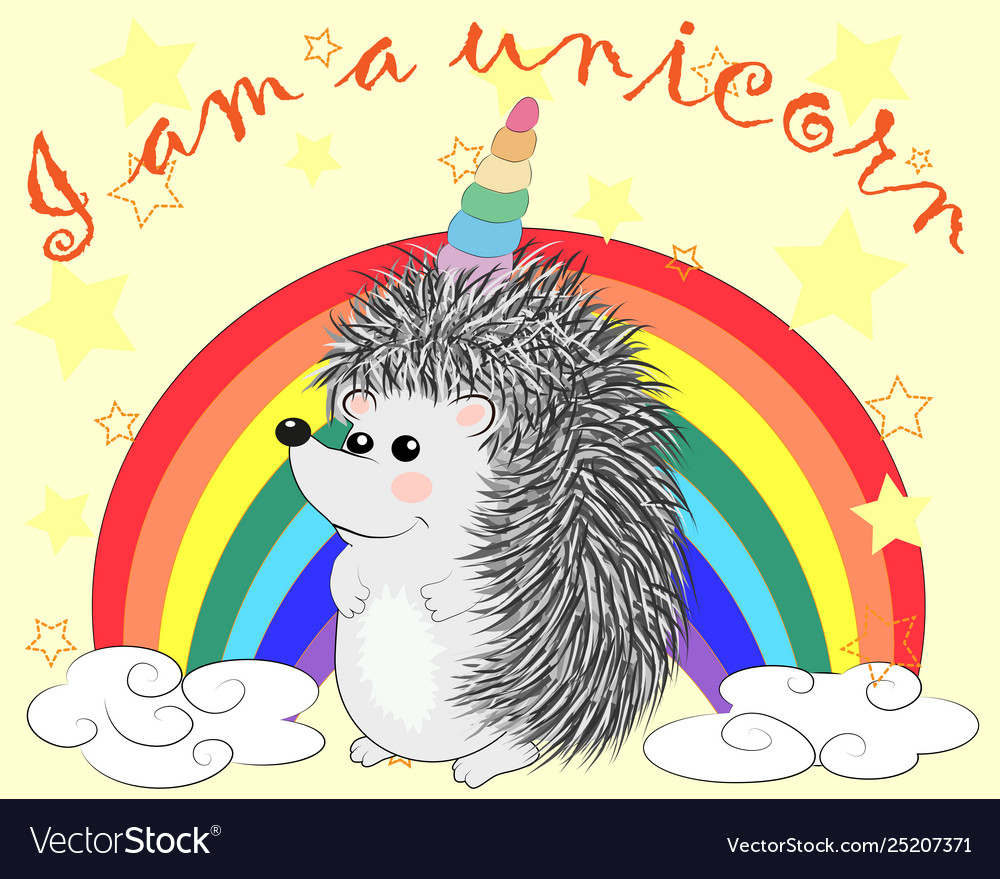 A cute cartoon hedgehog with unicorn horn