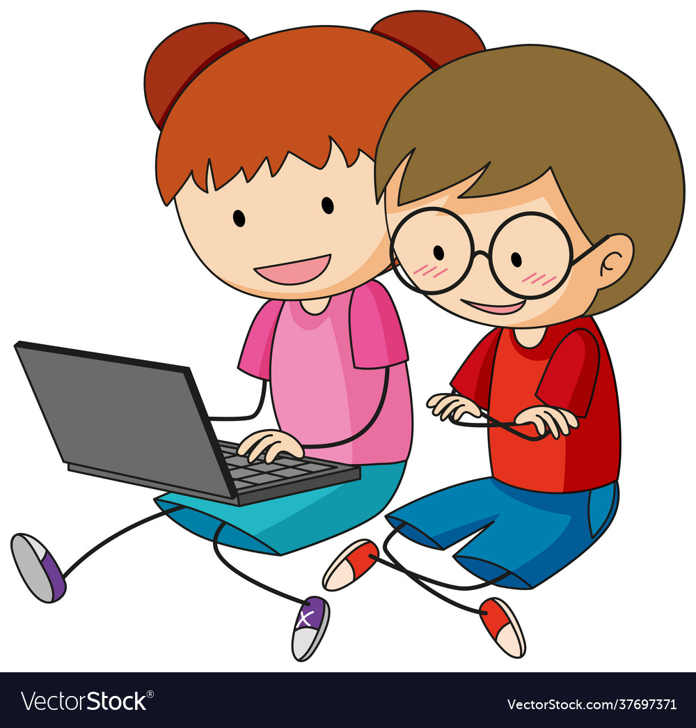 A doodle kids using laptop cartoon character Vector Image