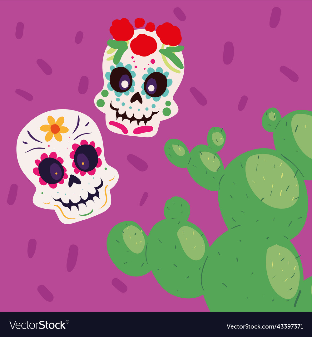 Cactus and skulls mexican Royalty Free Vector Image