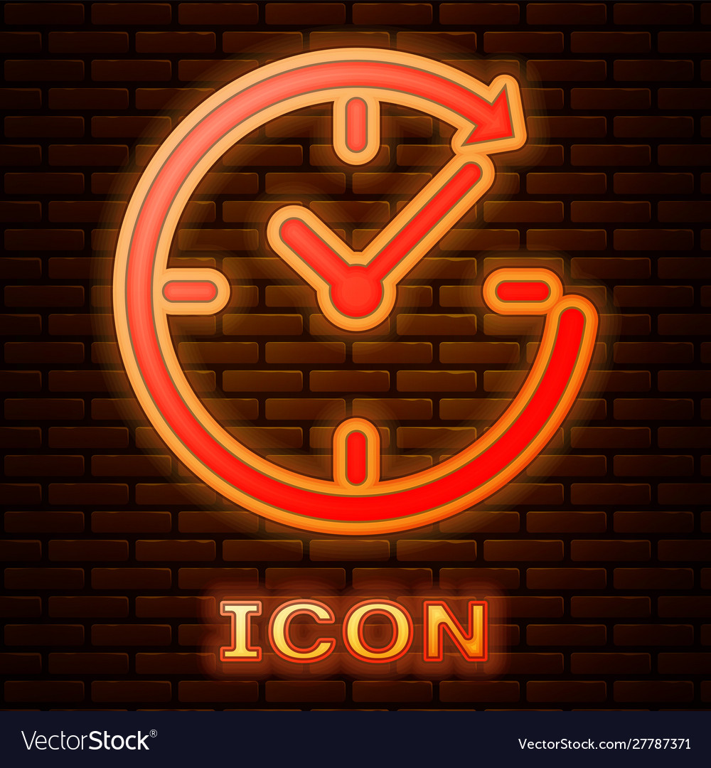 Glowing neon clock with arrow icon isolated Vector Image Glowing neon clock with arrow icon isolated