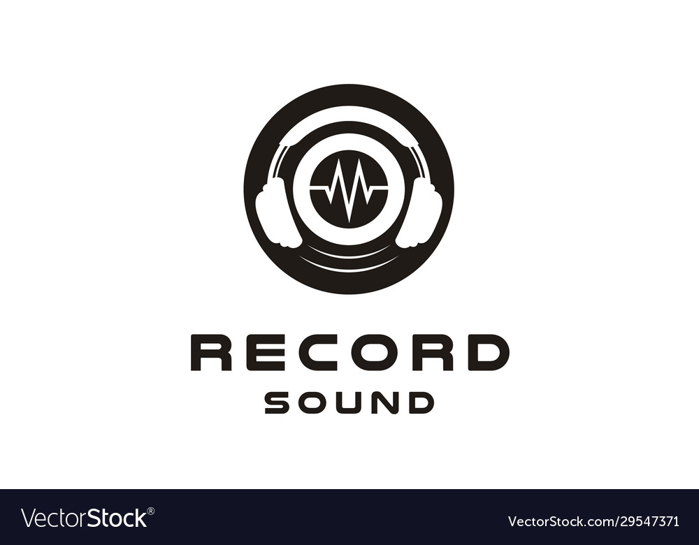 Headphone vinyl music studio sound logo Royalty Free Vector