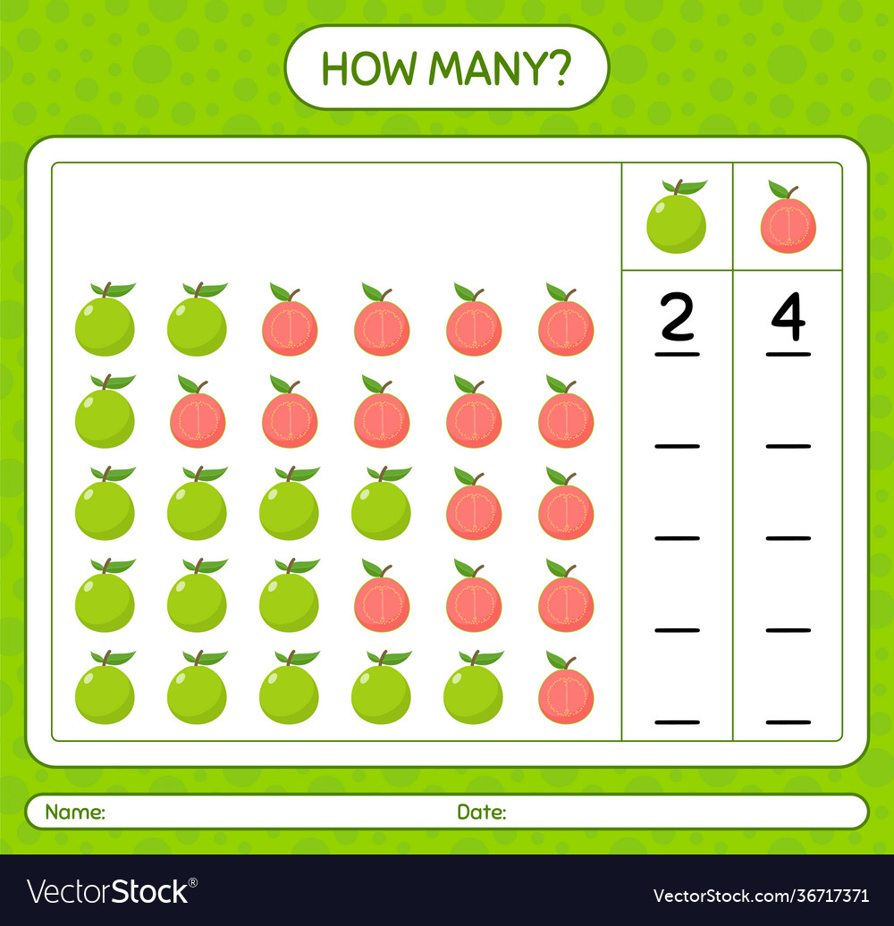How many counting game with guava worksheet