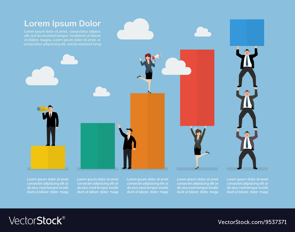 Infographic of business teamwork with bar chart