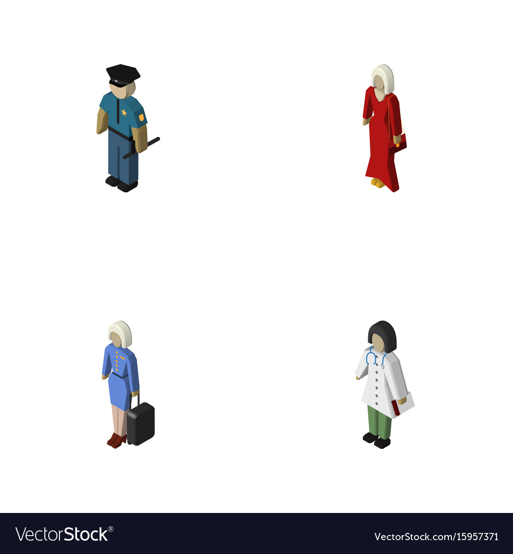 Isometric human set of doctor officer hostess