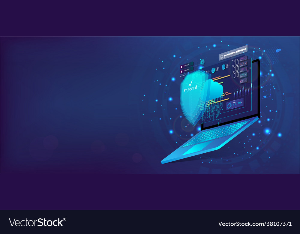 Laptop with shield cyber security concept 3d Vector Image