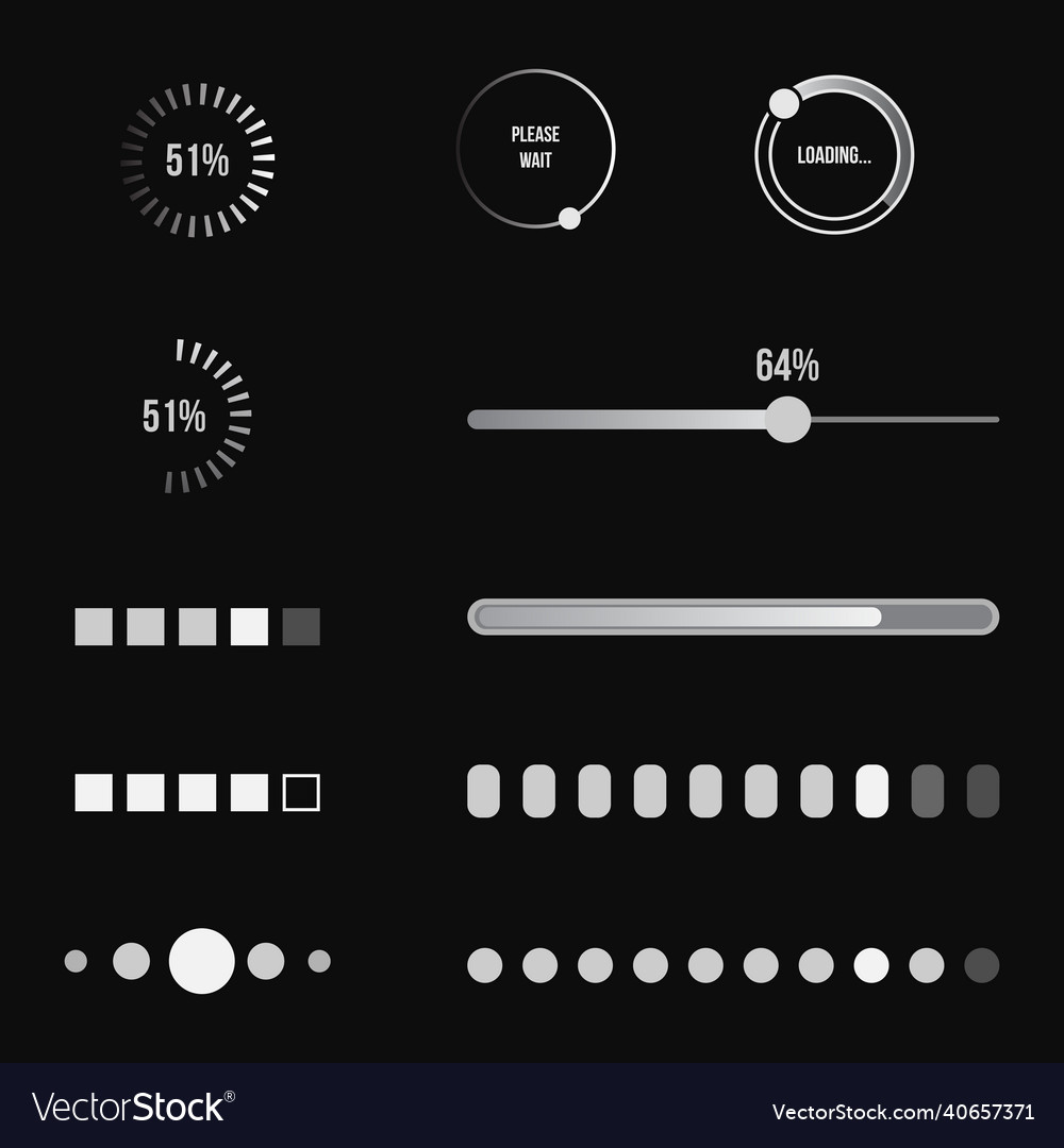Set of white loading icons on black background