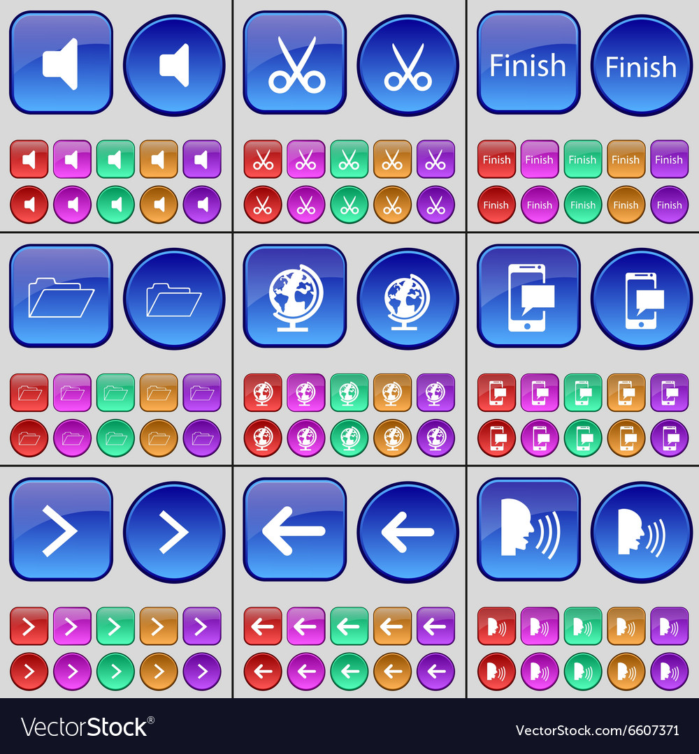 Sound scissors finish folder globe sms arrow right