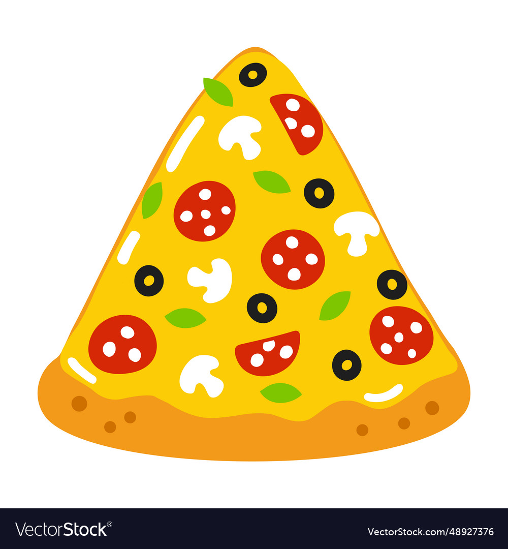 Cute funny slice of pizza character hand drawn vector image Cute funny slice of pizza character hand drawn