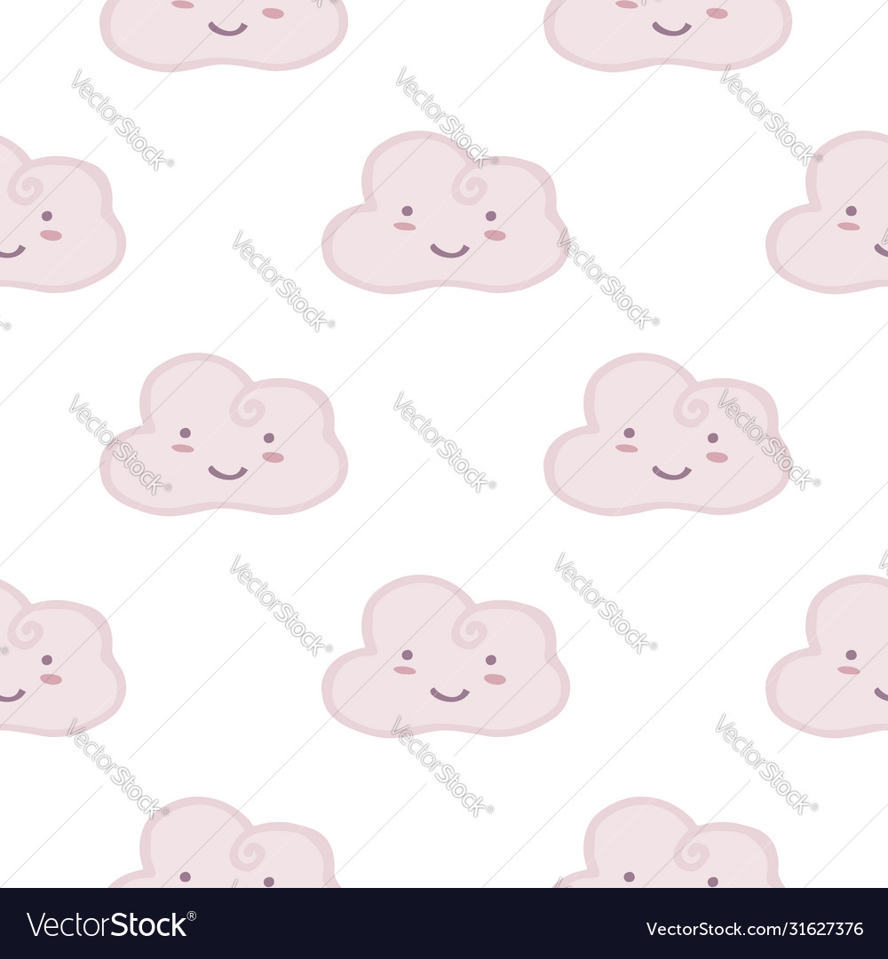 Cute smiling cloud sky seamless pattern on white