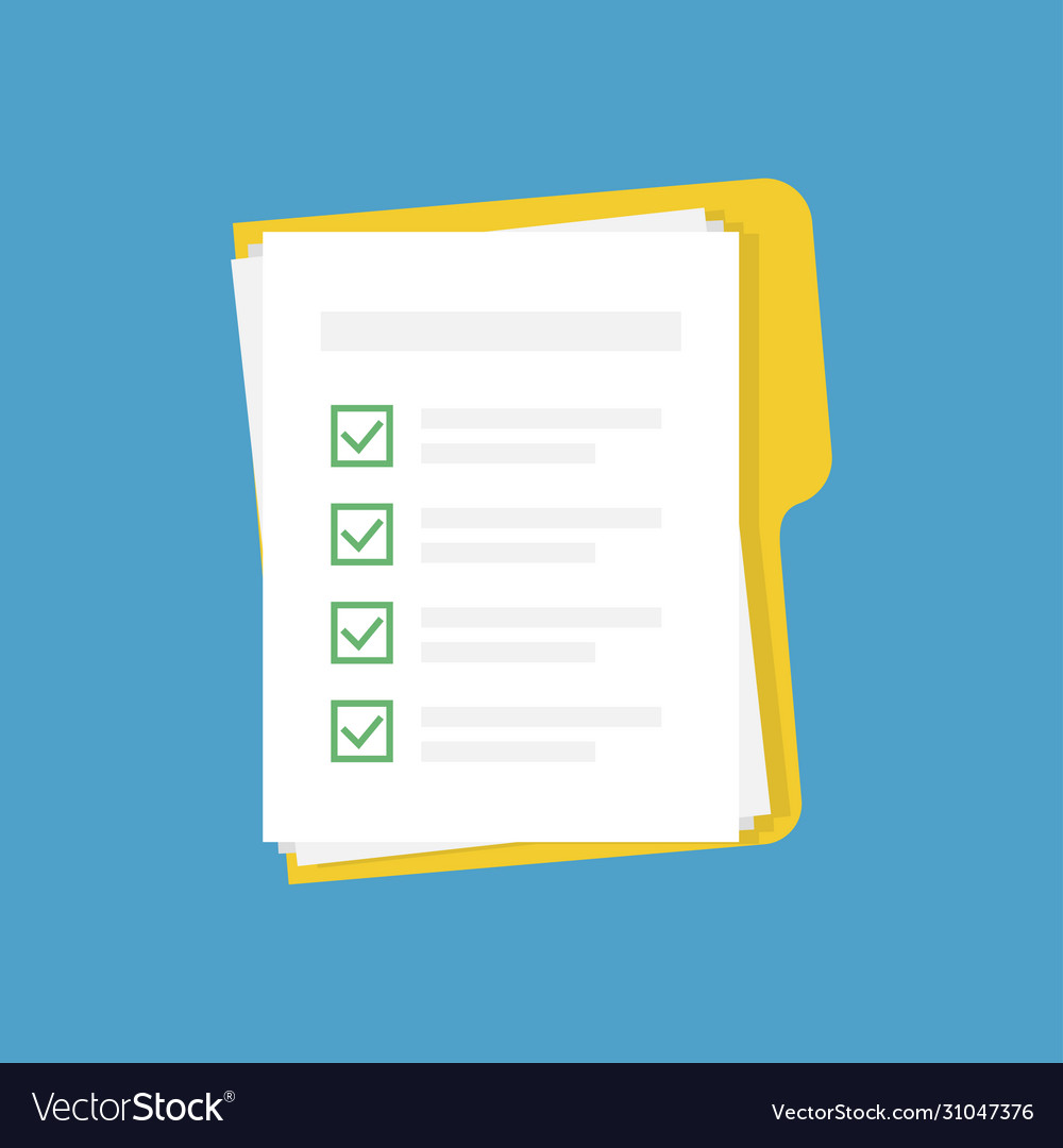 Folder with checklist and documents on blue vector image Folder with checklist and documents on blue
