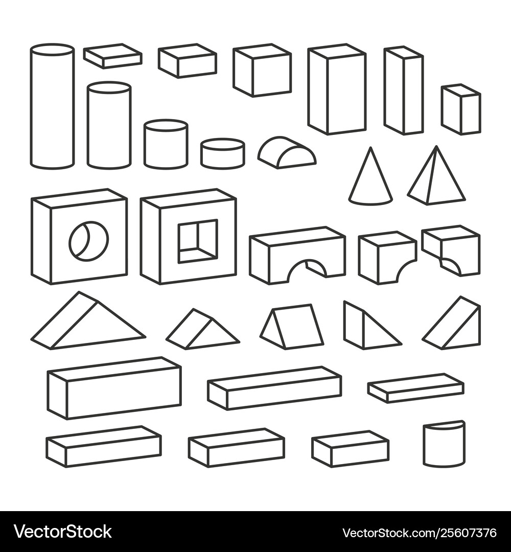 Line style blocks toy details for coloring book Vector Image
