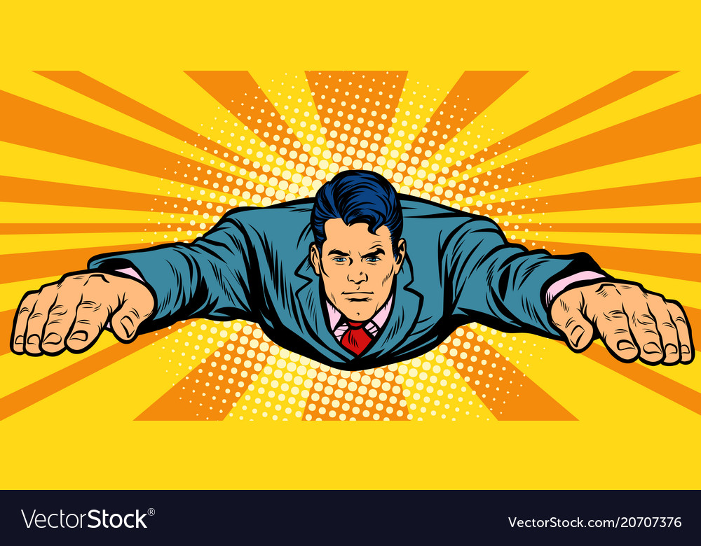 Serious businessman flying superhero Royalty Free Vector