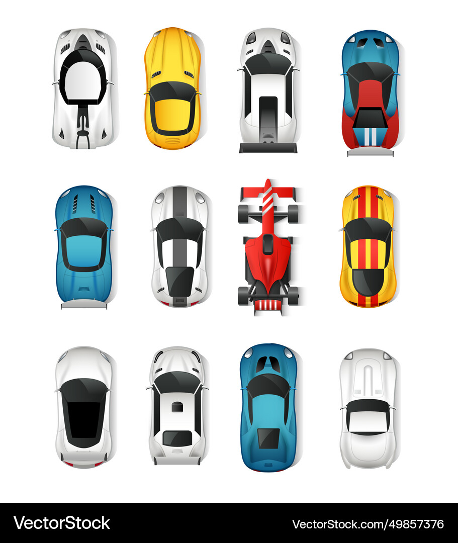 Sport cars top view set Royalty Free Vector Image
