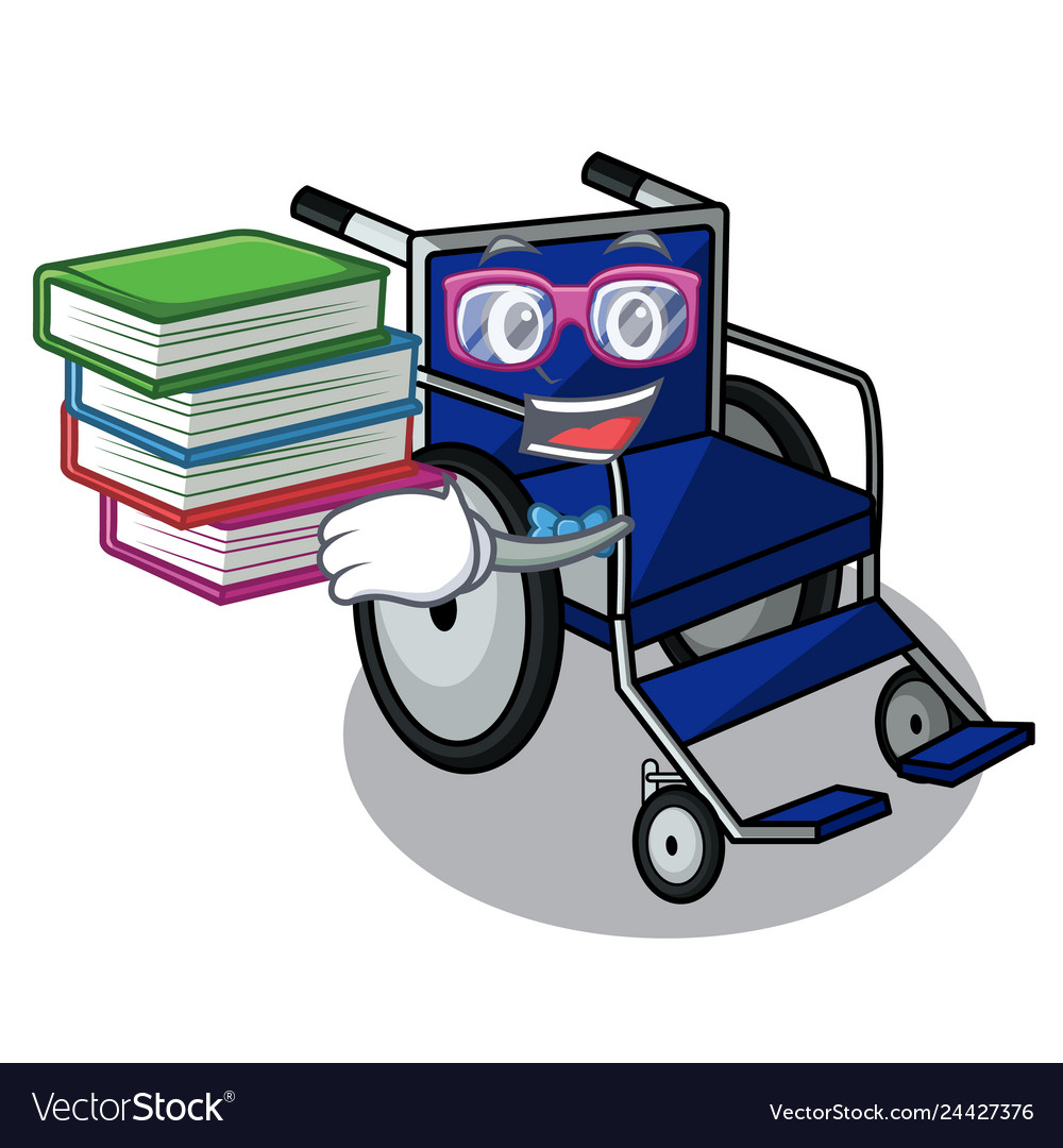 Student with book miniature wheelchair the shape