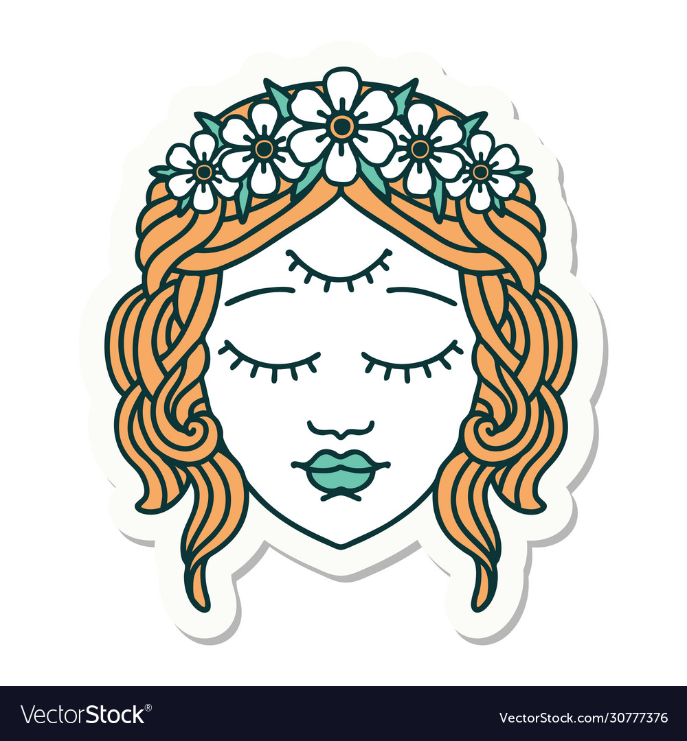 Tattoo style sticker female face with third eye