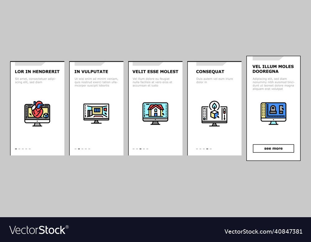 3d modelling software and device onboarding icons vector image 3d modelling software and device onboarding icons