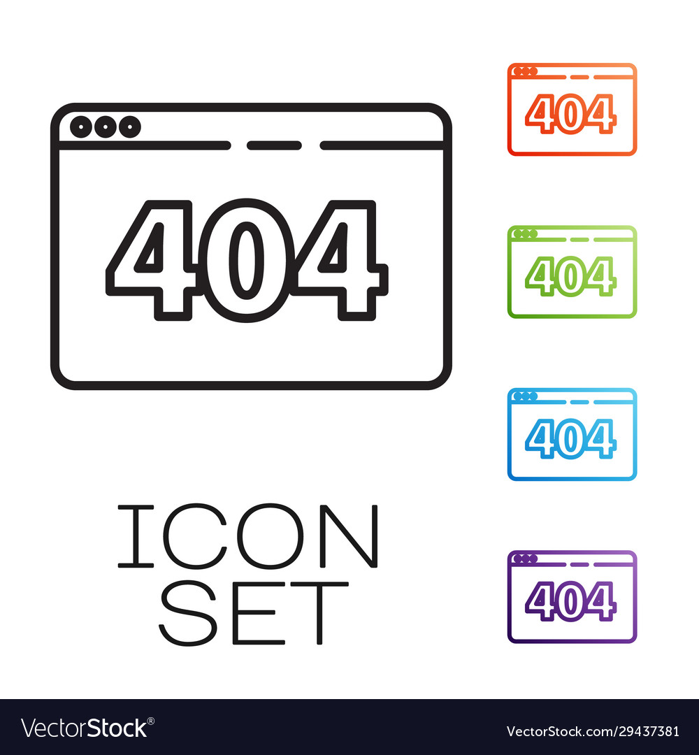 Black line page with a 404 error icon isolated