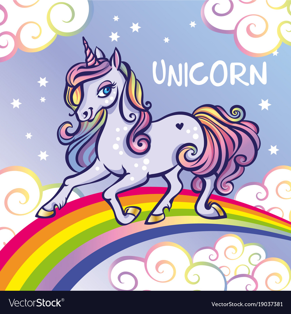 Cute unicorn stars rainbow greeting card